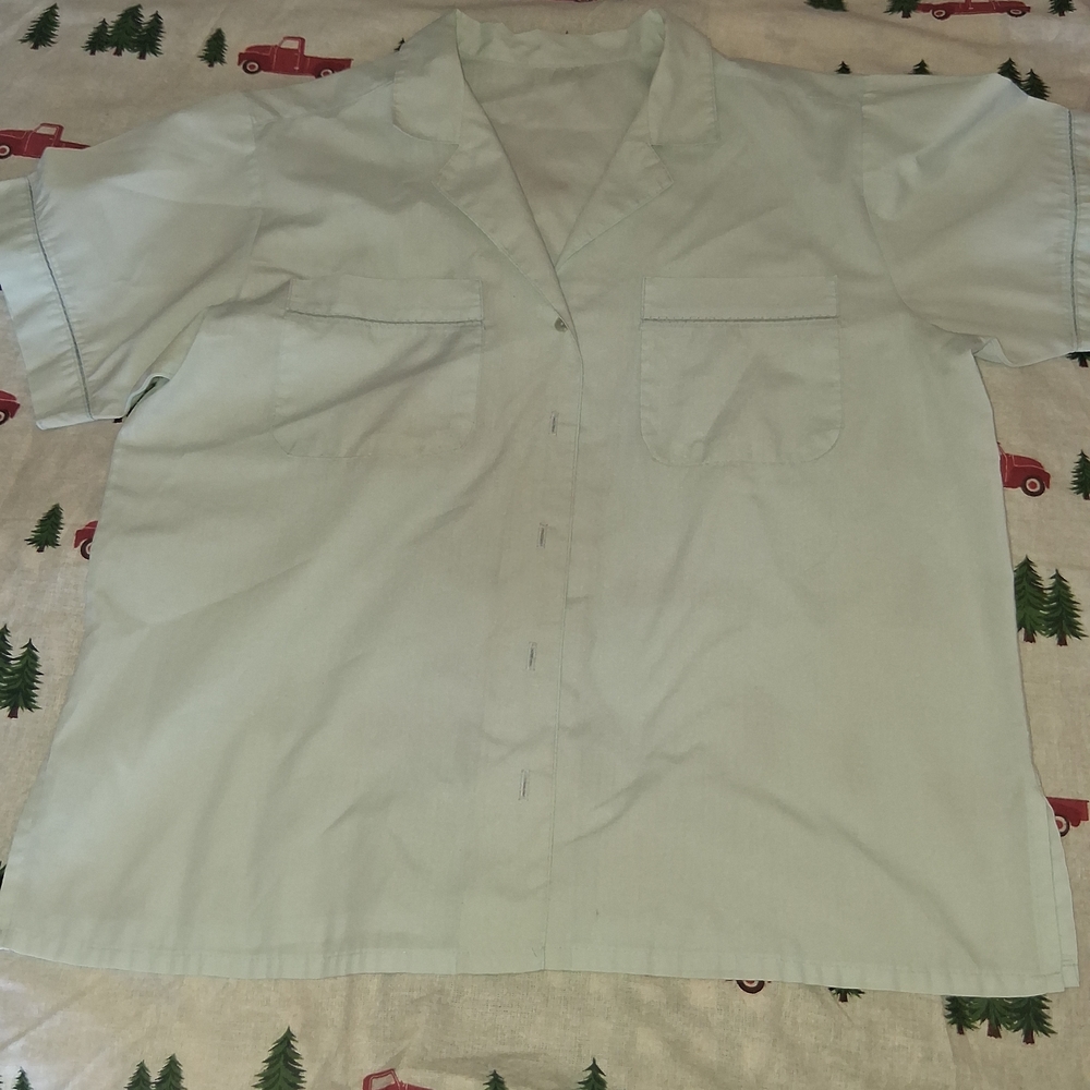 Vintage Mens Pastel Blue Button-down Sleep Shirt Size Medium